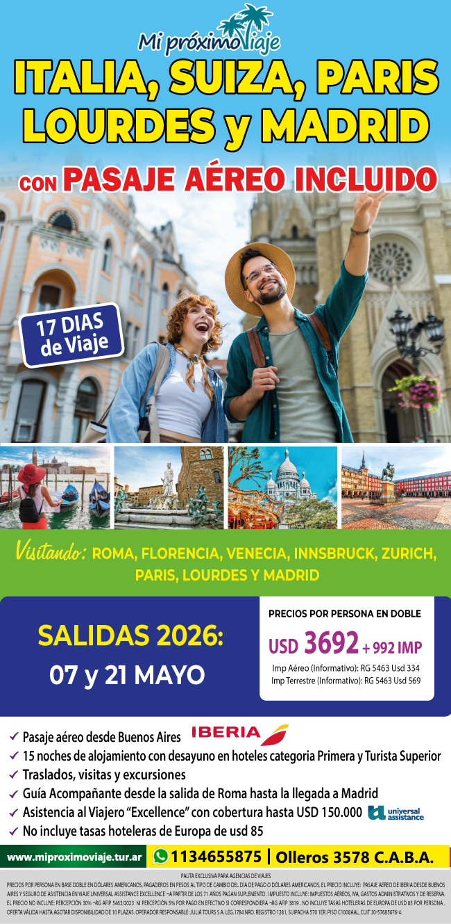 Italia, Suiza, París, Lourdes y Madrid CON AEREO INCLUIDO